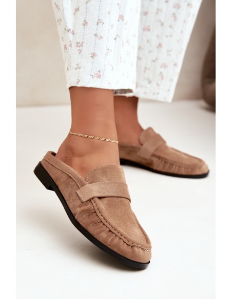 Women's Beige Open Heel Loafers Parella
