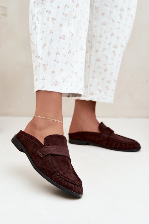 Women's Chocolate Open Heel Loafers Parella