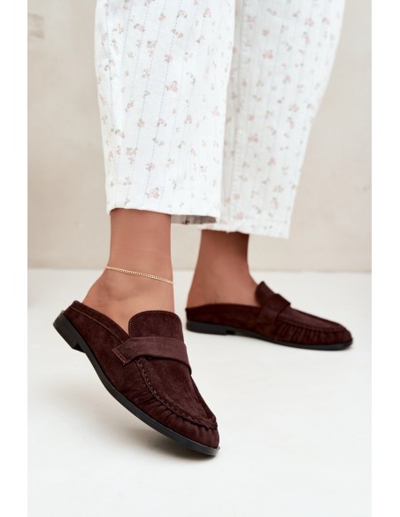 Women's Chocolate Open Heel Loafers Parella