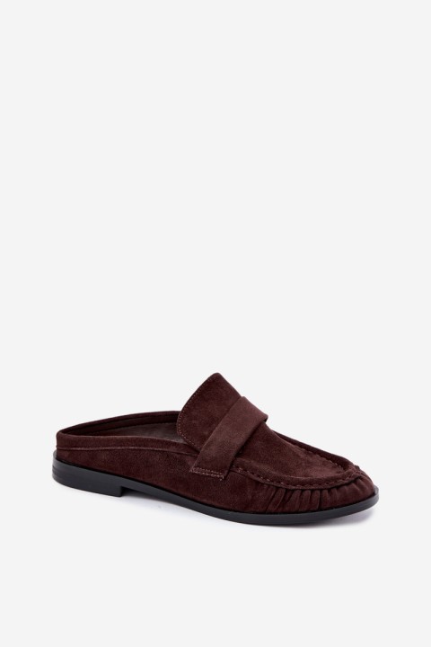 Women's Chocolate Open Heel Loafers Parella