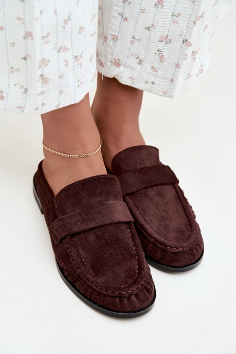 Women's Chocolate Open Heel Loafers Parella