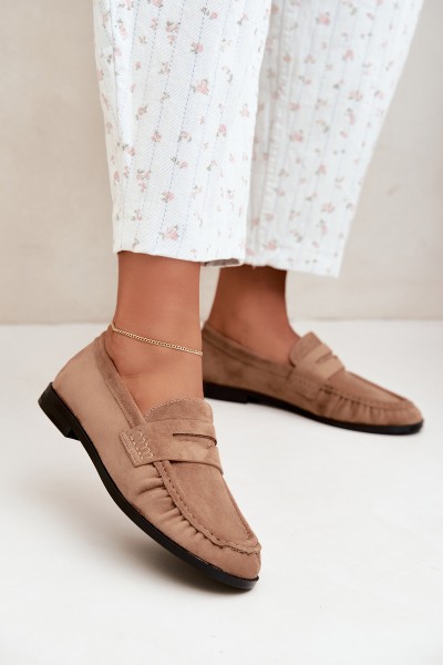 Women's Beige Ruched Moccasins Cayen