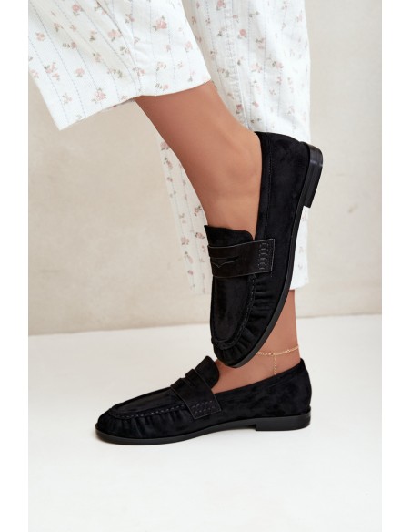 Women's Ruched Black Loafers Cayen