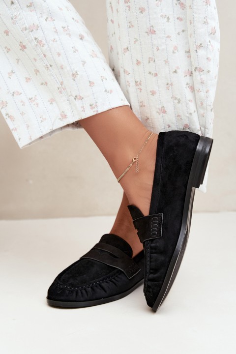 Women's Ruched Black Loafers Cayen