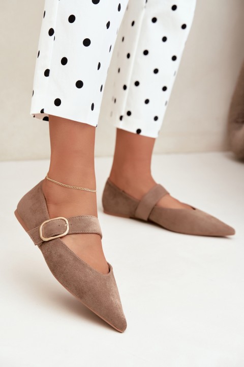 Women's Ballerina Flats With Strap and Buckle Dark Beige Melby