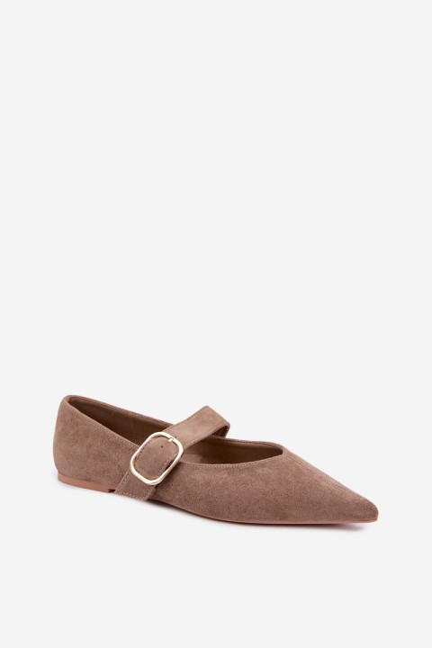 Women's Ballerina Flats With Strap and Buckle Dark Beige Melby