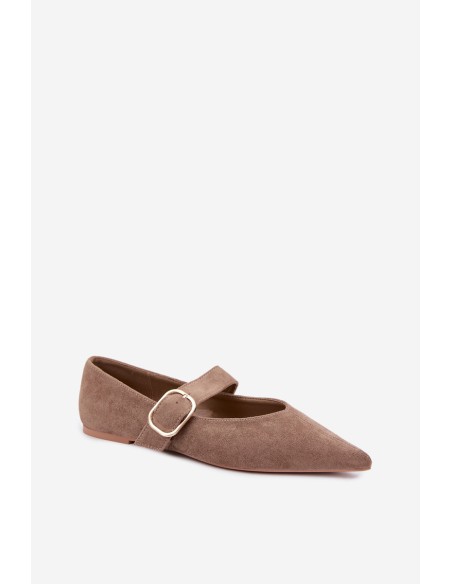 Women's Ballerina Flats With Strap and Buckle Dark Beige Melby
