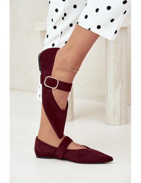 Women's Ballerinas With Strap and Buckle Burgundy Melby