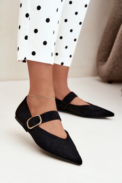 Women's Black Ballerinas With Strap And Buckle Melby