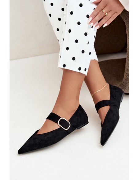 Women's Black Ballerinas With Strap And Buckle Melby
