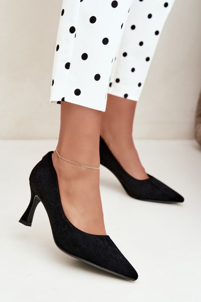 Black Women's Peep Toe Heeled Shoes in Hourglass Shape Vinceza 62330