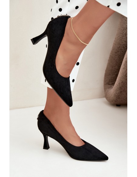 Black Women's Peep Toe Heeled Shoes in Hourglass Shape Vinceza 62330