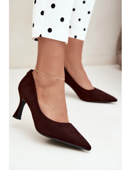 Vinceza 62330 Brown Leather Ankle Strap Heeled Pumps in Hourglass Shape