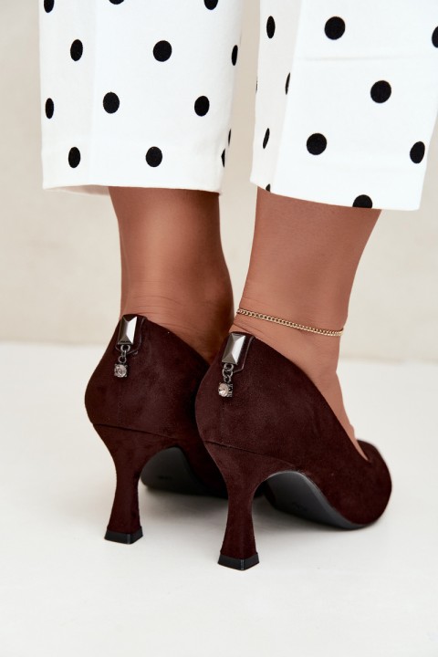 Vinceza 62330 Brown Leather Ankle Strap Heeled Pumps in Hourglass Shape
