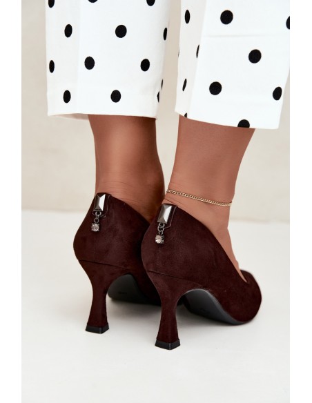 Vinceza 62330 Brown Leather Ankle Strap Heeled Pumps in Hourglass Shape