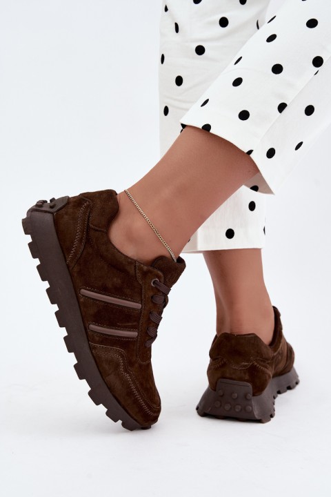 Women's Sneakers Made of Natural Suede D&A LR62-7101 Chocolate
