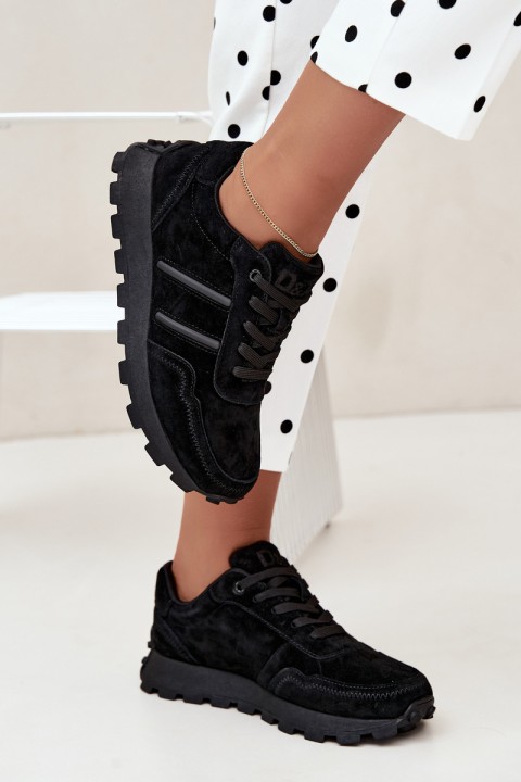 Women's Sneakers Made of Natural Suede D&A LR62-7101 Black