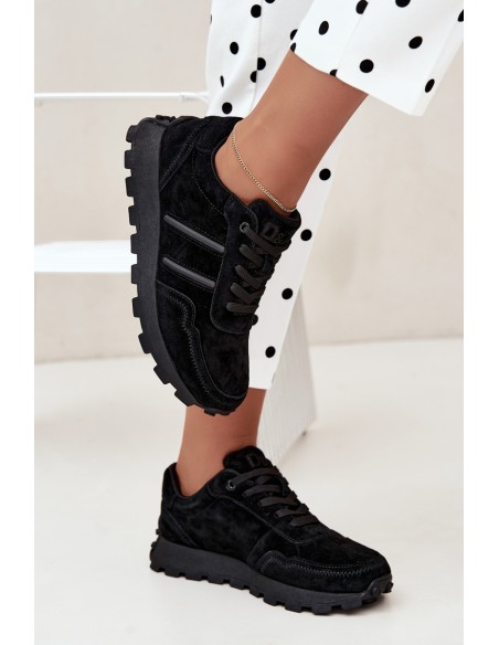 Women's Sneakers Made of Natural Suede D&A LR62-7101 Black